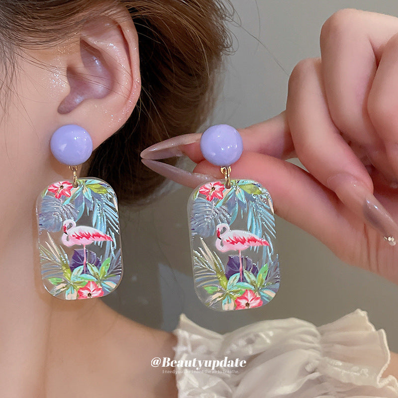 Wholesale Silver Needle French Oil Painting Sunflower Earrings